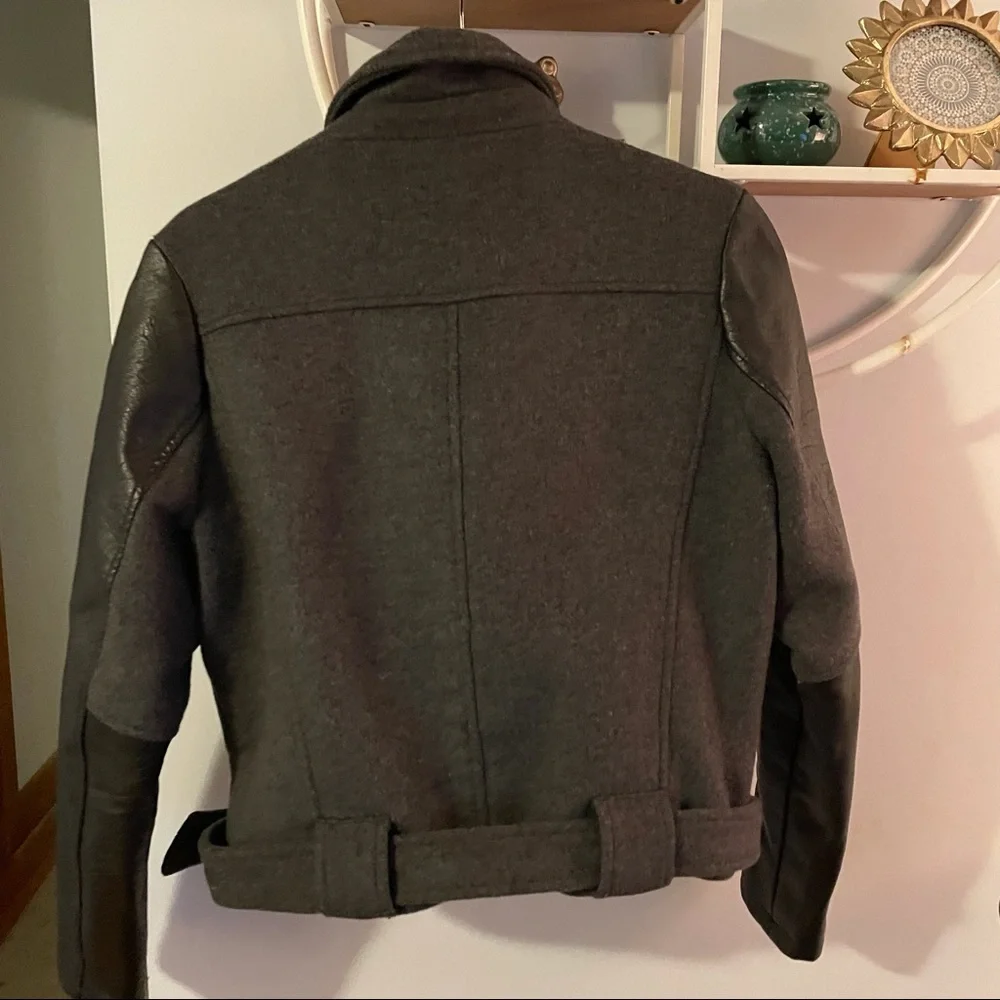 Renvy Bomber Women's Medium M Asymmetrical Lined Belted Gray Black Jacket - Picture 2 of 5